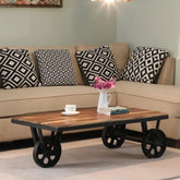 Kraft Bazaar Teak Wood Cart Coffee Table 120x60x38Cm